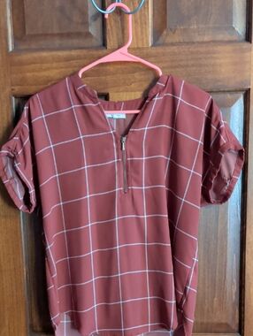 Maurices Rust Windowpane Zip-Front Top